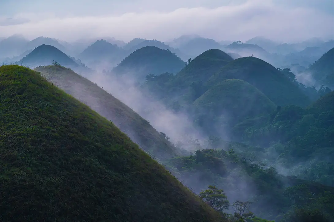 View of a foggy Chocolate Hills